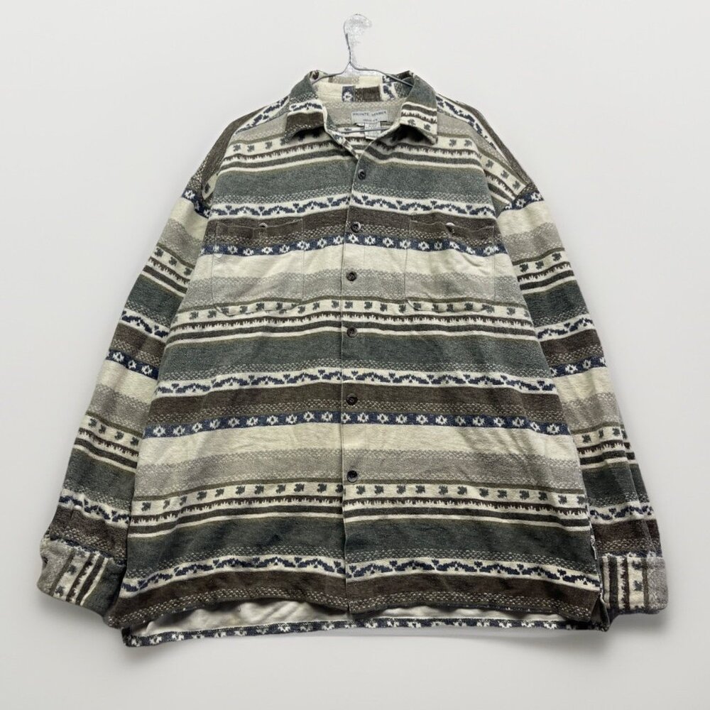 VTG Private member Heavy Button-Down Over Shirt L Aztec Southwest Pattern Retro